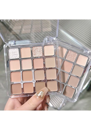 16 Renkli Mat İnci Işıklı İnce Flaşlı Düşük Doygunluklu Toprak Rengi Göz Farı Paleti Bej