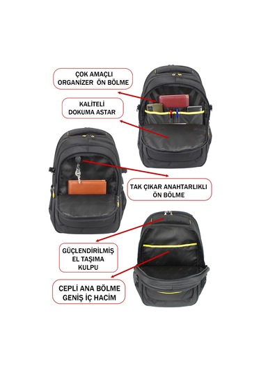 Dada 09 17,3 inç Siyah Laptop Sırt Çantası 60 Litre Usb Typc-E Aparat Darbe Emici Koruma