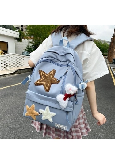 Ebitda Bej Beş Köşeli Yıldız Sırt Çantası Kız Eğlence, Renkli Desenli Model Bej