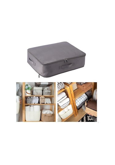 Novahub Gri Yerden Tasarruflu Kendinden Sıkıştırmalı Organizatör, Fermuar Saplı Tote İle Giysi Saklama Çantası Gri Gri