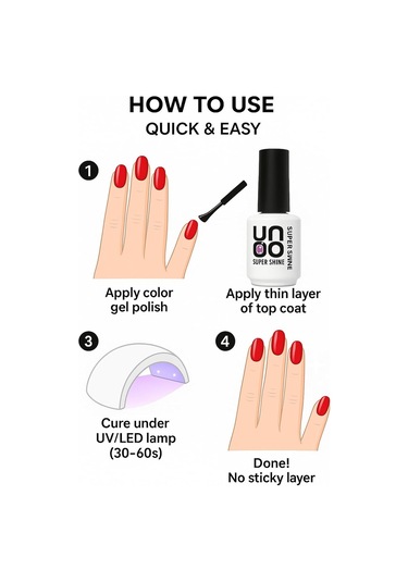 Uno Orijinal Top Coat Super Shine 15ml Yüksek Parlaklık Ve Uzun Süre Kalıcılık