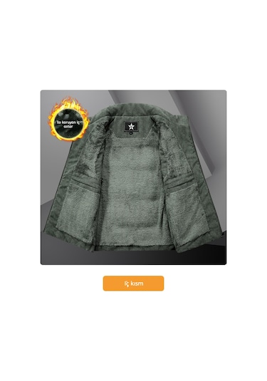 Snapbuy Kışlık Kalın Kadife İçi Kürklü Erkek Yelek Yeşil