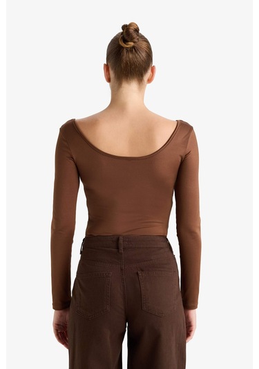 Defacto Kare Yaka Uzun Kollu Çıtçıtlı Body G1403ax25aubn321 Kahve