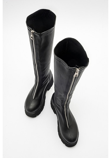 Luvishoes Amaronte Siyah Streç Kalın Taban Kadın Çizme Siyah