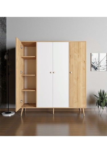 Floradesign Milano Gardırop /elbise Dolabı Dört Kapaklı Dolap 160cm Meşe
