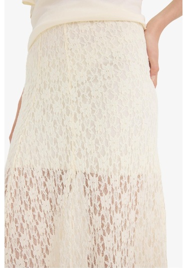 Defacto Yüksek Bel Dantel Maxi Etek F8063ax25smer103 Ekru
