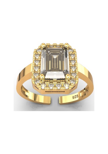 Erdobia 925 Ayar Zirkon Taşlı Gold Ayarlanabilir Baget Gümüş Yüzük