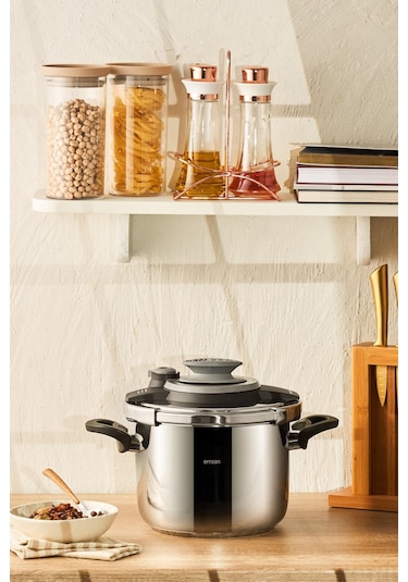 Emsan Montana Siyah Gri Düdüklü Tencere 6 L Gri - Siyah