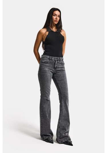 it's basic Kadın Füme 4s6-14 Mid Rise Flare Fit Esnek Kumaş Denim Jean