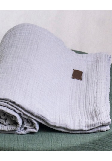 4 Katlı Müslin Yatak Örtüsü - Battaniye Pike %100 Organik Pamuk Dört Mevsim Yumuşak Gots Sertifikalı Açık Gri