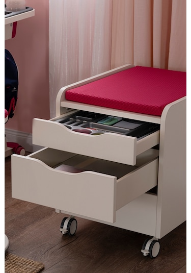 Creo Mobili Çekmeceli Tekerlekli Sirius Keson, Oturulabilir Ofis Ve Ev Komodini, Beyaz/fuşya