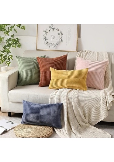 Trendooze Sunshine022 2 Adet Kadife Yastık 40x60 Cm Bej Renk Yatak Odası Oturma Odası Bej