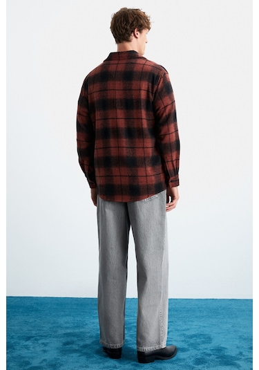 Sımonı Erkek Oduncu Gömlek Kalın Dokulu Çıtçıtlı Oversize Ceket Tipi Kiremit Rengi Gömlek