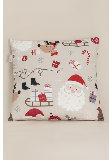 Charm Noel Temalı Özel Renkli Baskılı Bej Kırlent 43x43 35265a Bej