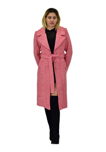 Kadın Pıtırcık Uzun Kaşe Kaban Bgl-st04121 Nar Çiçeği