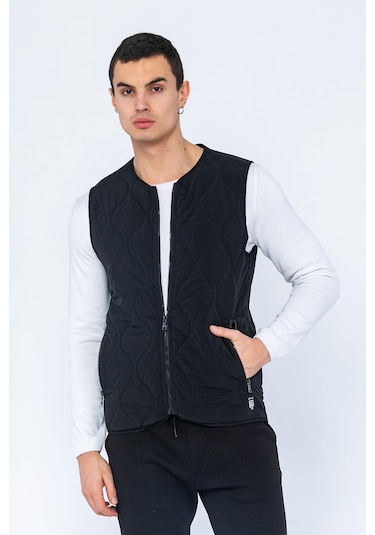 Erkek Regular Fit Bomber Yaka Fermuarlı Çok Cepli Kapitone Spor Yelek 001