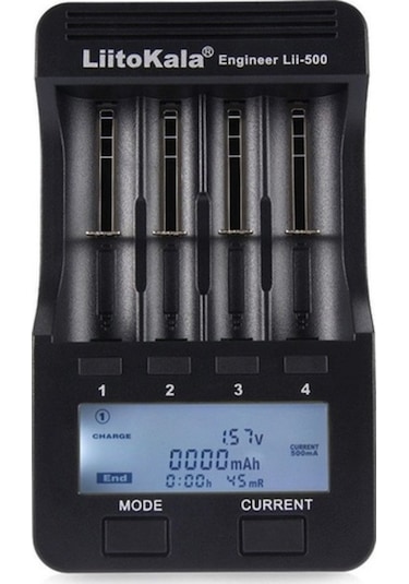 Dancemonkey Liitokala Lii-500 4 Yuvalı Pil Şarj Cihazı + 2a Adaptör + Araç Şarj Cihazı Siyah Abd Tak