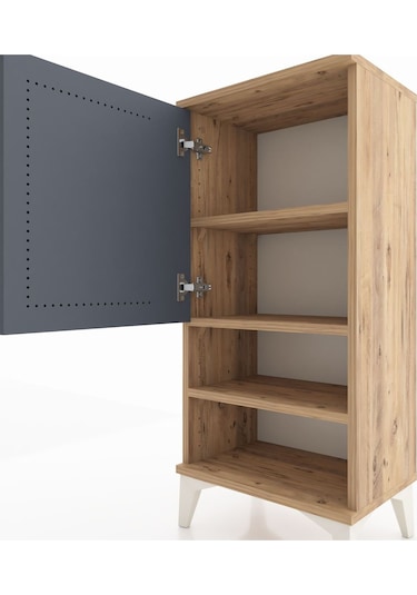 Arges Komodin 3 Raflı Tek Kapaklı 44x30x96 Çam-antrasit Çam