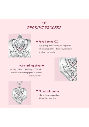 Wostu Anneler Günü Takı Hediye 925 Ayar Gümüş Bebek Ayak İzi Charm Kolye Kalp Şeklinde Açılabilir Zincir Kolye Sevgilisi İçin