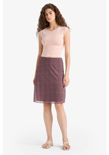 Defacto A Kesim Çiçek Desenli Normal Bel Tül Midi Etek F8089ax25smbr248 Bordo