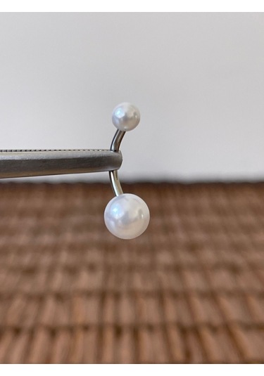 316 L Cerrahi Çelik Anti Alerjik 10 Mm İncili Göbek Piercingi İnci Piercing Gümüş