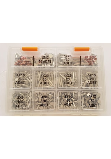 Alüminyum Dövme-Ezme Perçin Seti 435 Parça -Farklı Ölçülerde Set