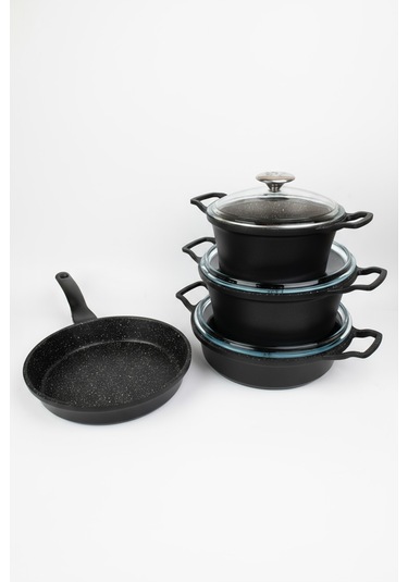 Masterchef Döküm 7 Parça Dik Kulak Tencere Seti Siyah