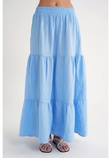 4567 Kadın Fırfırlı Uzun Müslin Etek Bebe Mavi Bebe Mavisi