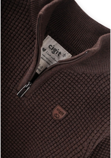 Selanik Triko Fermuarlı Kazak 2-11 Yaş Kahve Kahve