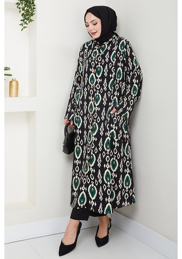 Desenli Dokuma Viskon Tunik 1516 - Yeşil Yeşil