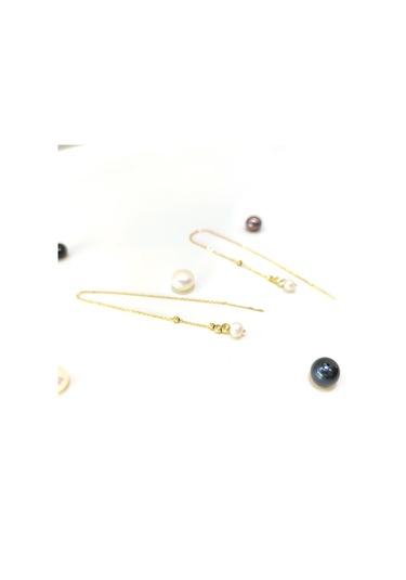 Altın Ürünler  Dorika Toplu İnci Sallanan Zincir Küpe 14 Ayar