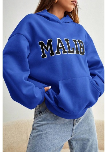 Malıbu Baskılı Oversize Sweatshirt Mavi