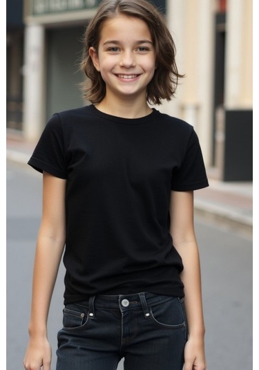 Siyah Çocuk T-shirt Kız Erkek Unisex %100 Pamuk SIYAH