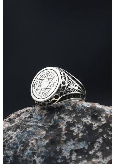 Doğal Oniks Taşlı Tesbih Ve 925 Ayar Gümüş Yüzük Hz. Süleyman Mührü Mikro Taş Süslemeli 901942 Gümüş