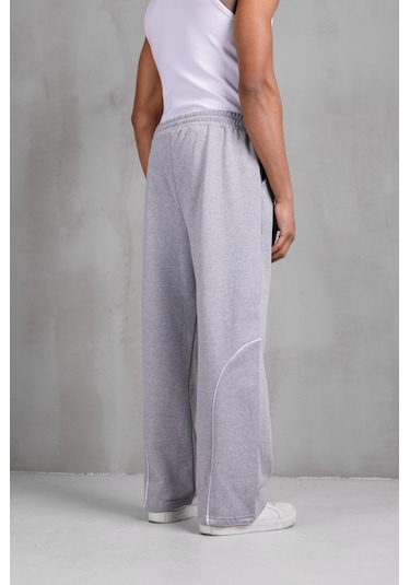 Dark Moda Erkek Oval Şeritli Baskılı Yazlık Baggy Eşofman Gri
