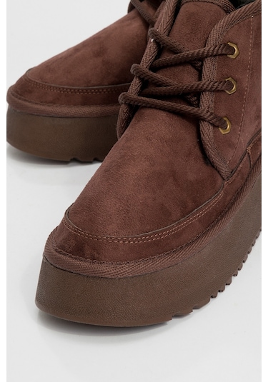 Ovela Kahve Süet Kalın Taban Bağcıklı Kadın Spor Bot Kahve Süet
