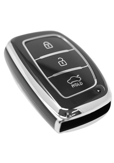 Hyundai Accent Kona Santa Fe İoniq Solaris Elentra İ10 İ40 İx30 İx35 3 Buton Nano Anahtar Kılıfı Siyah-gümüş