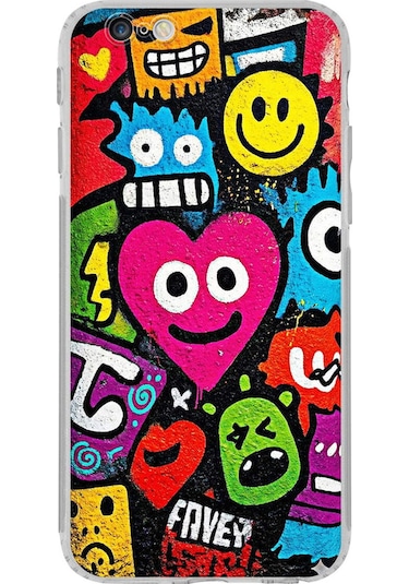Apple Uyumlu iPhone 6s İle Grafiti Aşk Tasarımlı Şeffaf Silikon Kılıf Şeffaf