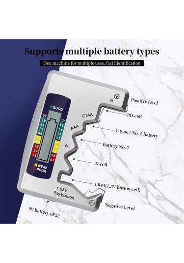 Neevoyu Bt886 Pil Testeri - Çeşitli Pil Tipleri Aa, Aaa, 9v, Düğme İçin Lcd Ekranlı Voltaj Ve Güç Ölçer - Siyah