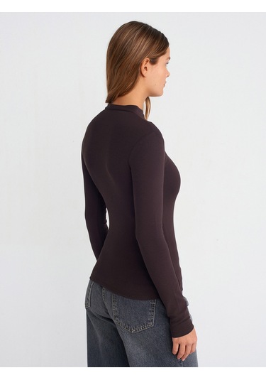 Dilvin 31433 Yarım Balıkçı Yaka Top-koyu Kahve Koyu Kahve