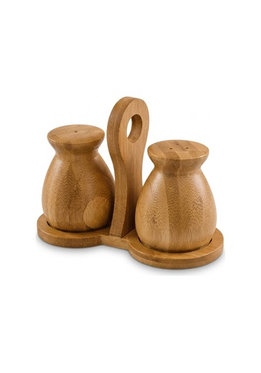 Makri Home Kulplu Stantlı Bambu Tuzluk & Karabiberlik Seti Doğal Bambu Baharatlık Diğer