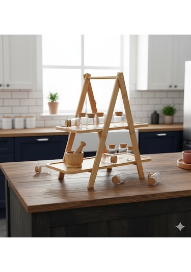 Bambu Baharat Standı, Katlanır Ayaklı, 3 Katlı Bambu