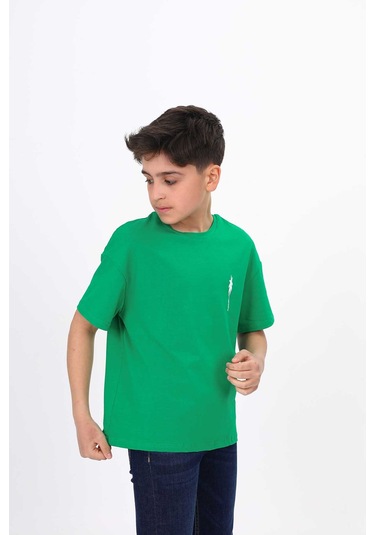 Toontoy Erkek Çocuk Palmiye Ağaç Baskılı Tişört Koyu Yeşil