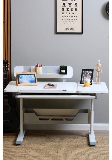 Vega Standart Yükseklik Ve Eğim Ayarlı, Çekmeceli Modern Bilgisayar, Ofis Ve Çalışma Masası Gri Gri