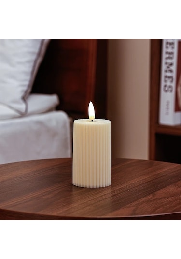 Willowhaven Dişli Mor Beyaz Led Mum, Pilsiz Alevsiz Dekor, 1 Adet 5x9cm Beyaz