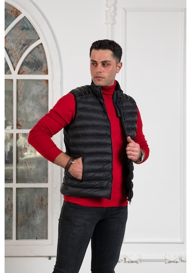 Slimfit Dik Yaka Fermuar Kapamalı Erkek Kapitone Yelek 001