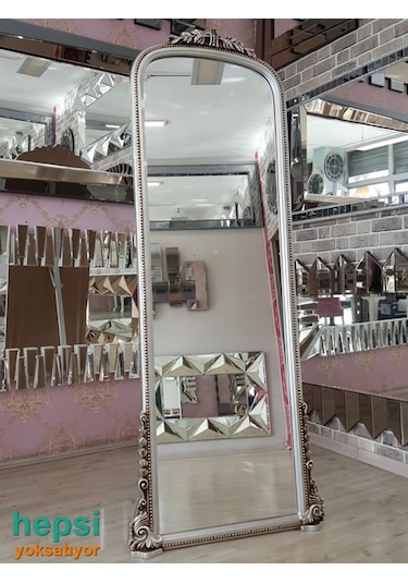 Matmazel Model Gümüş Renk Varaklı Ayaklı Boy Aynası Gümüş