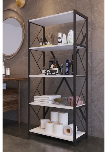 Morpanya Mony Metal Banyo Rafı Ünite 5 Raflı Banyo Düzenleyici Raf Deterjan Havlu Rafı 150 Cm Beyaz