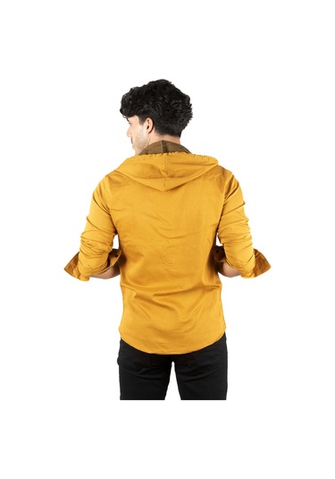 Deepsea Erkek Hardal Sarısı Kapüşonlu Slim Fit Dar Kesim Gömlek Likralı Pamuklu Likralı Kot Gömlek 2300396 Hardal Sarısı