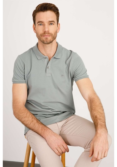 Erkek A.yesıl Modernfit / Dar Kalıp Polo Yaka Tişört-3976 Açık Yeşil